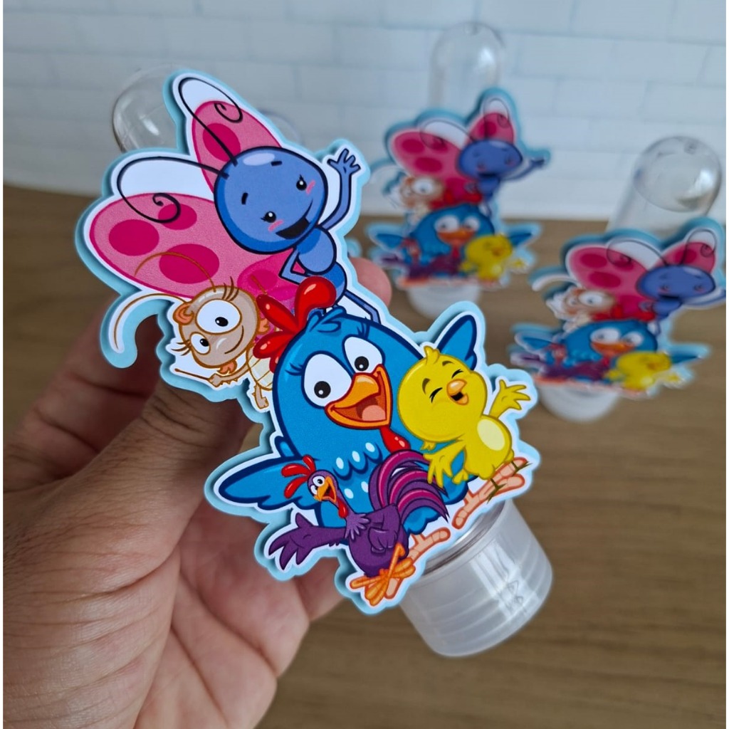 Apliques 3D para Tubetes 9cm com camada, Galinha Pintadinha, Lembrancinhas, Festa, 10, 15, 20, 30 ou 40 und.
