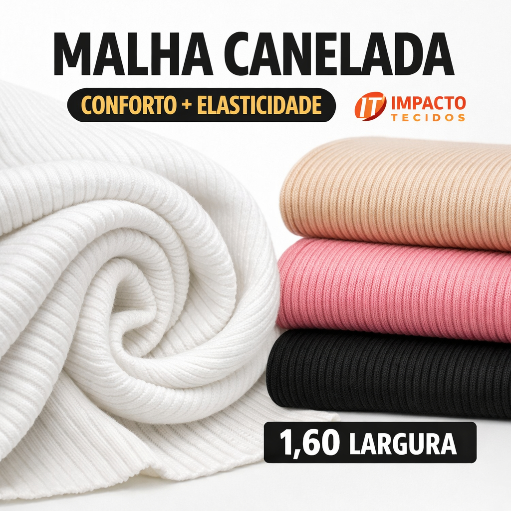 Tecido Malha Canelada– Confortável para Moda Casual – 0,50cm | 1m  | 3m – 1,60m de largura
