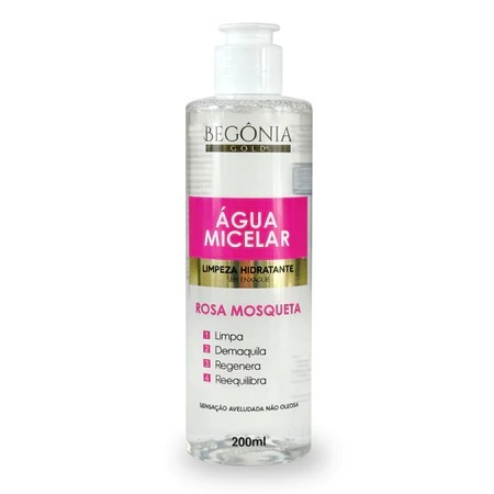 Água Micelar Rosa Mosqueta 200ml - Limpeza Facial Todos Os Tipos de Pele Sem Perfume Begonia