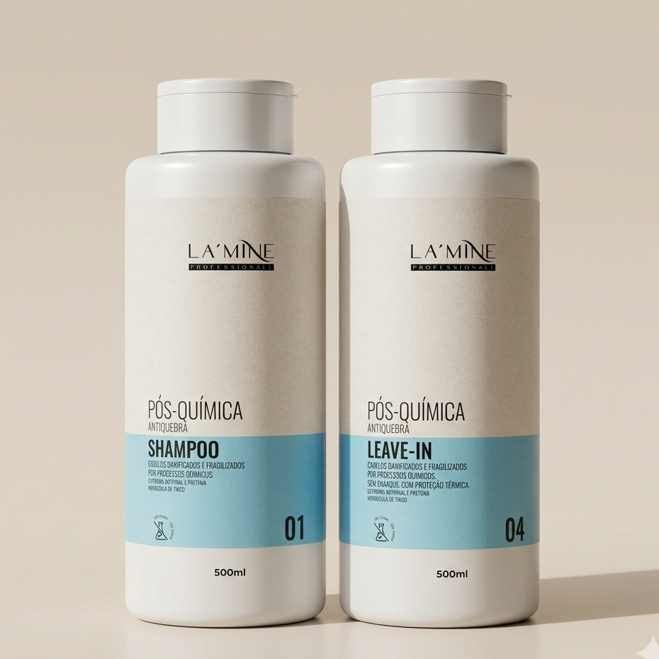 Shampoo + Leave In Lamine Pos Quimico 500ml x 2 Antiquebra Hanova