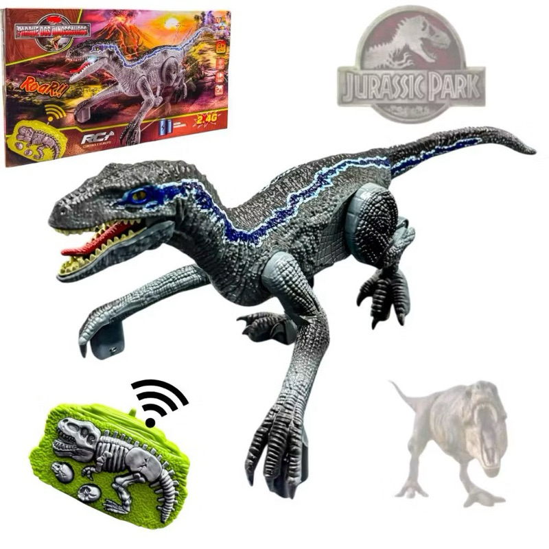 Dinossauro Velociraptor com Controle Remoto Luz e Som Brinquedo Infantil