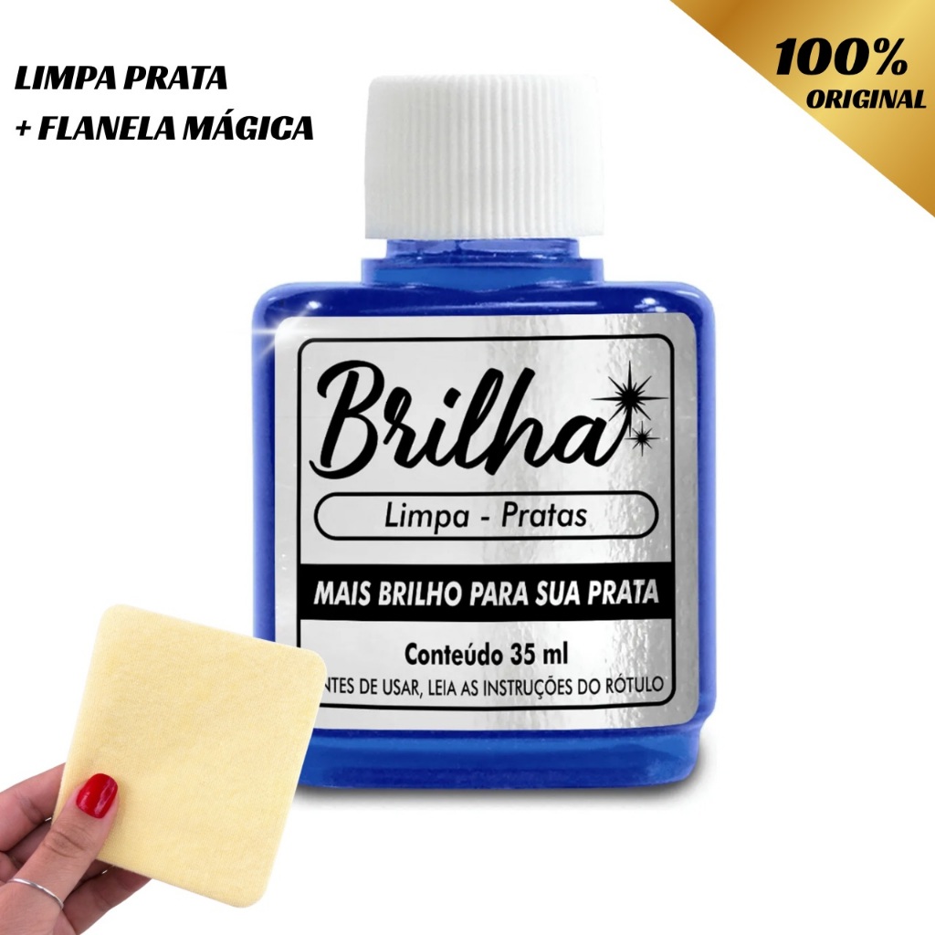 Limpa Prata Original 35ml Brilha  Flanela Mágica Tira Oxidação Manchas Dá Brilho Polimento