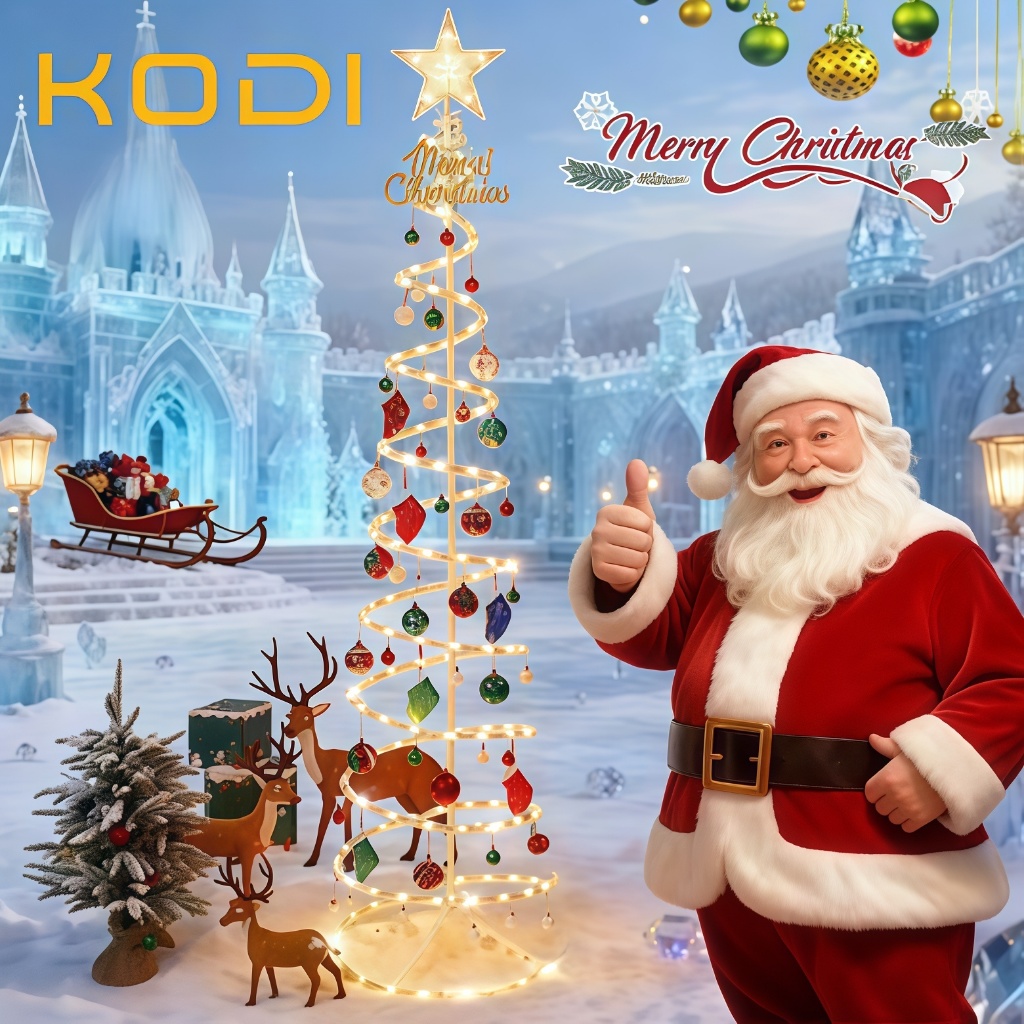 Árvore de Natal Dobrável LED 1,8m com Papai Noel Bengala e Enfeites Suspensos -N10