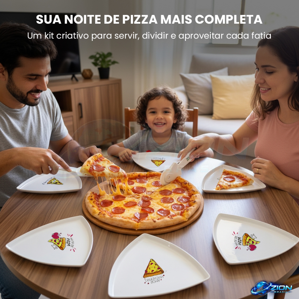 Kit Pizza Para Reunião Em Família 8 Peças Pratos Triangular Divertidos Para Servir Em Casa