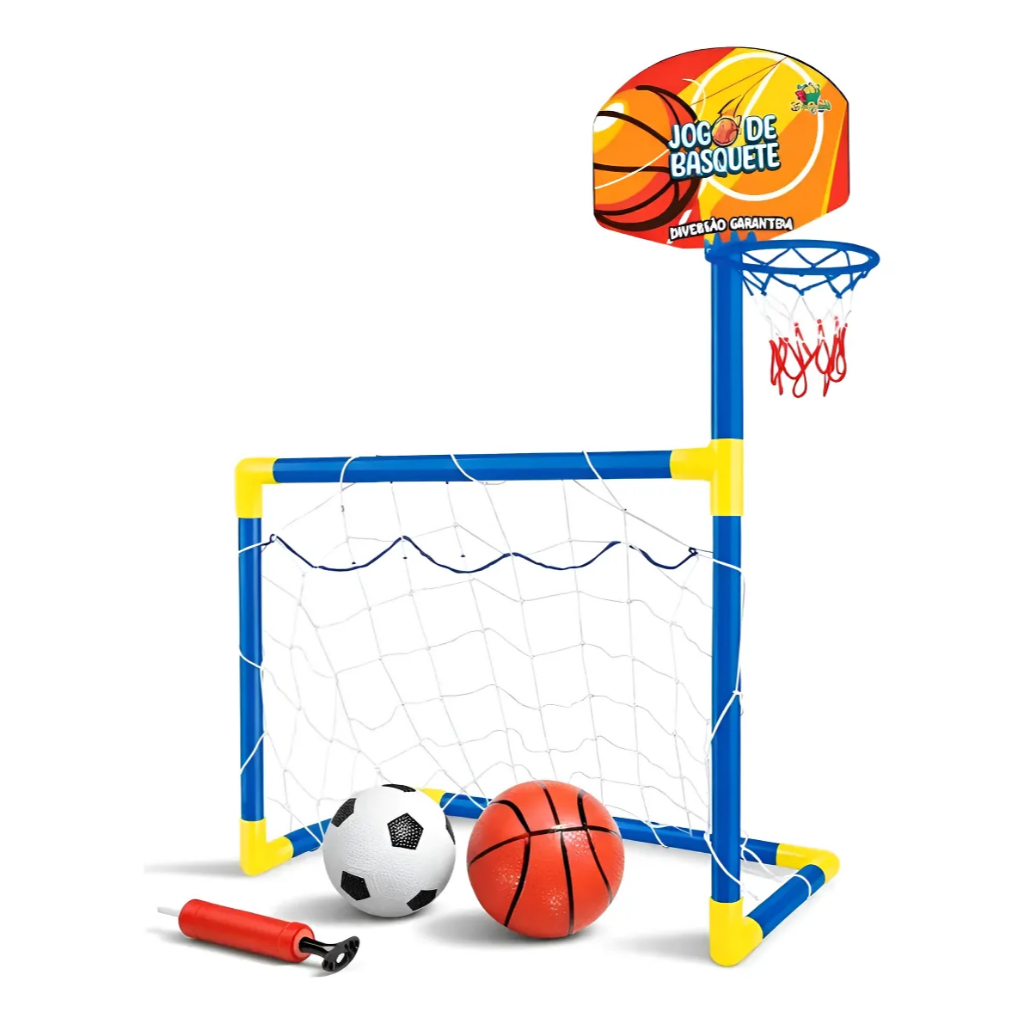 Mini Trave Gol Futebol Infantil  2EM1 Tabela Basquete Travinha Desmontável