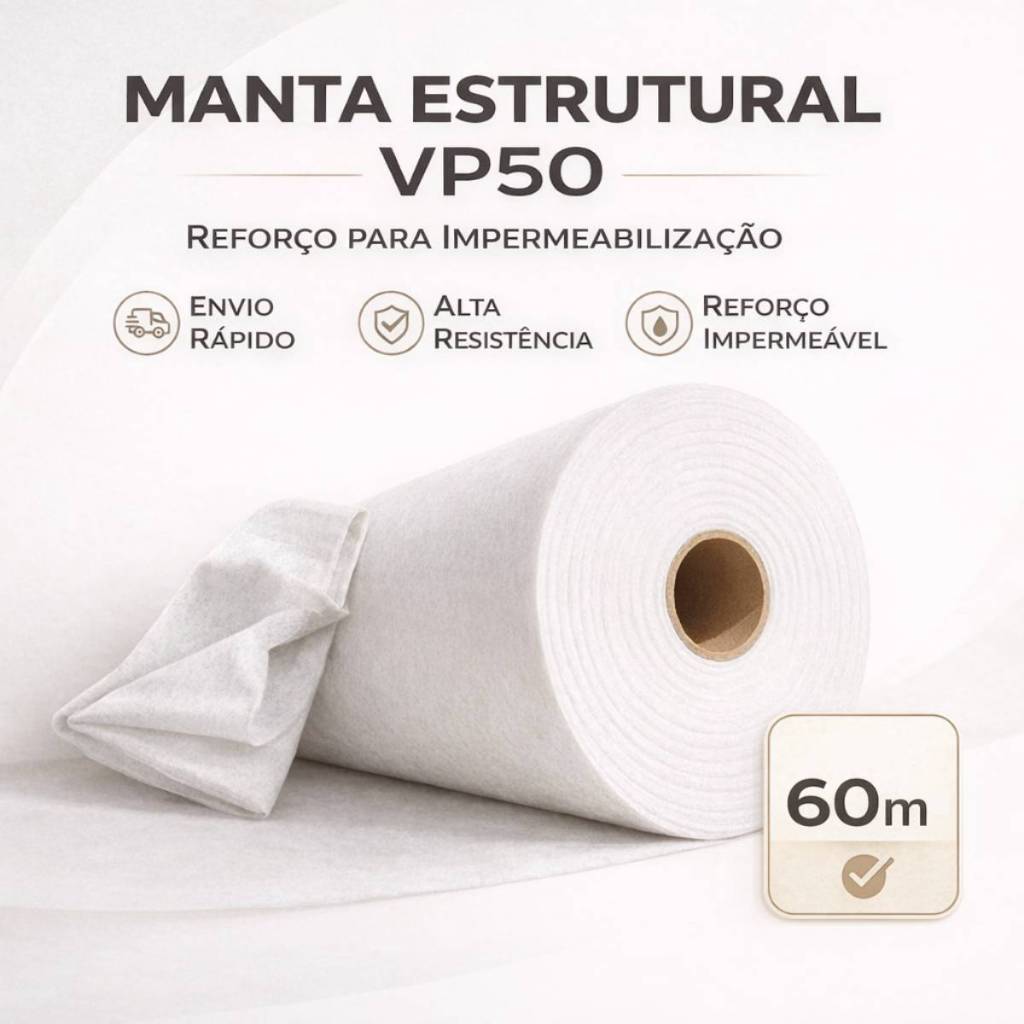 Manta Estrutural VP50 60 Metros Impermeabilizante Para Telhado Laje Alta Resistência Antiumidade