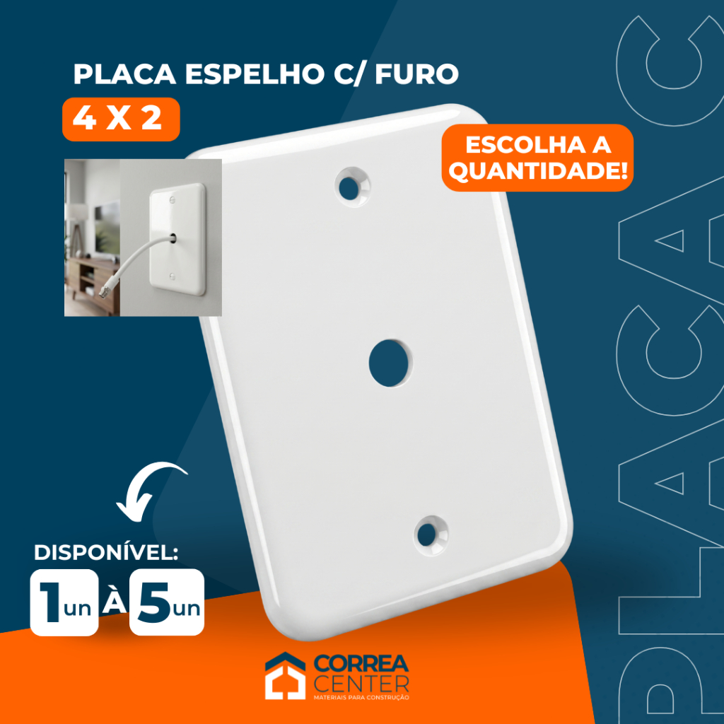 Espelho Placa 4x2 Passa Fio Cabo Furo Saida Saída Alto Brilho Branco Acabamento Pollar Radial