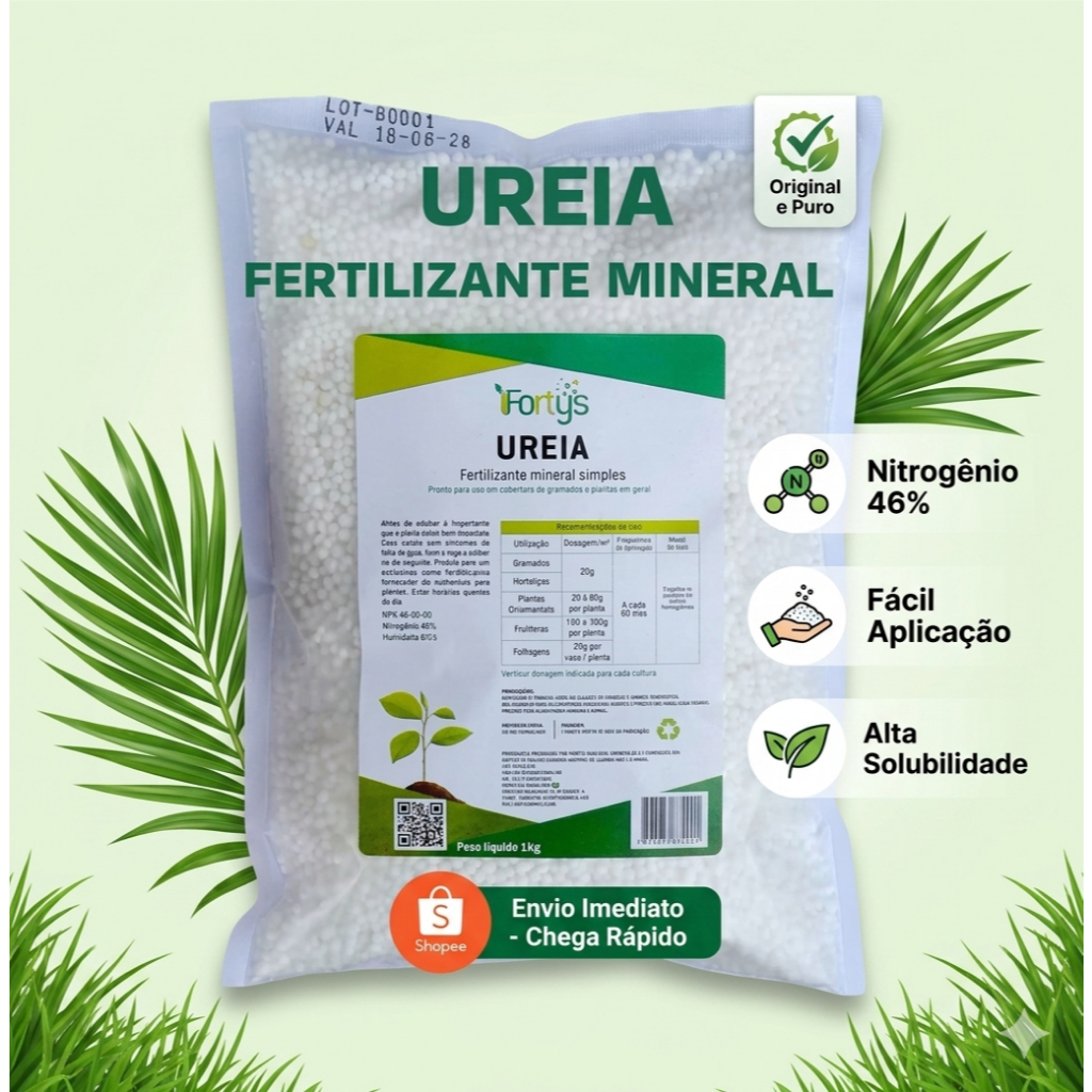 UREIA AGRÍCULA 1KG NPK 46-00-00 PARA TODAS PLANTAS GRAMADO JARDINAGEM VASO