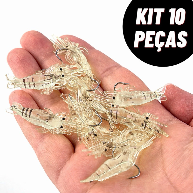 Kit 10 peças Isca De Camarão Macia 4,5cm Iscas Simuladas Para Pesca De Tucunaré Equipamento De Anzol Envio