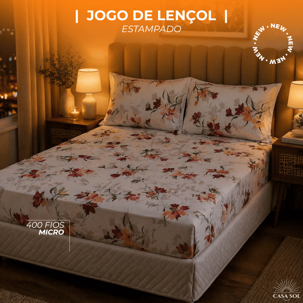 JOGO DE LENÇOL  l 4 PEÇAS  | MICRO PERCAL  | 400 FIOS  | ESTAMPADO  | TOQUE MACIO