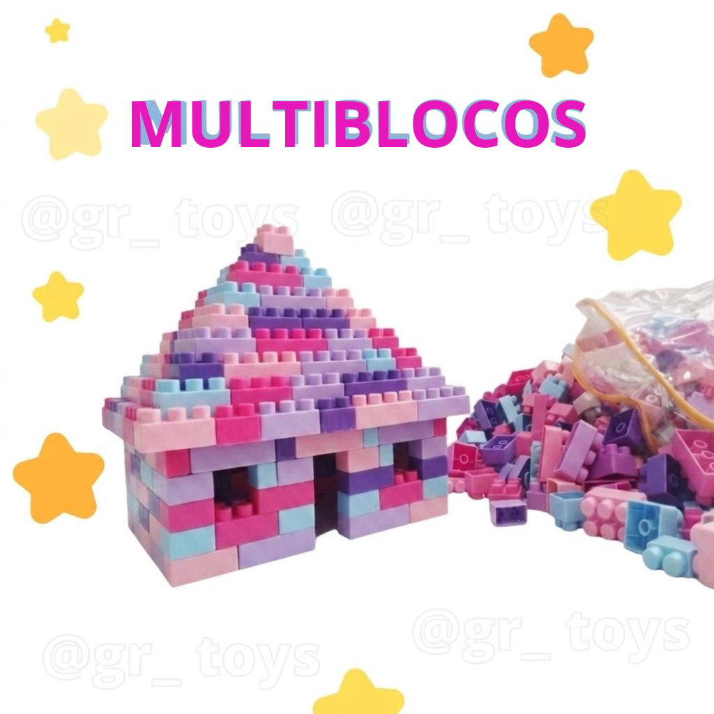 Blocos de Montar Infantil Cores Femininas Rosa Lilás com Rodinhas