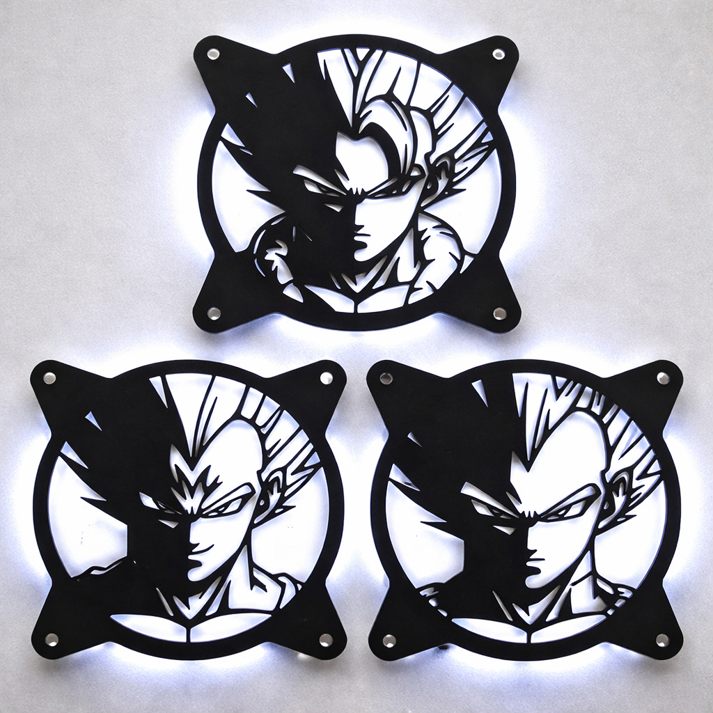 Kit 3 Grelhas Fan Dragon Ball Capa Ventilador Pc Gamer Setup Gamer Fan 120mm Gogeta, Vegeta e Vegito