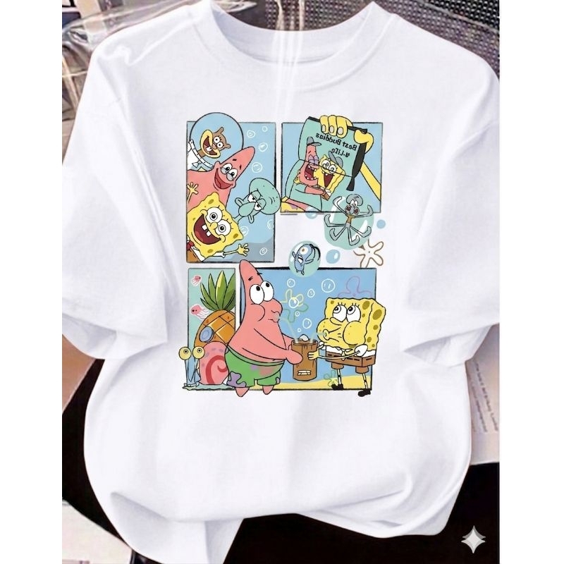 Camiseta Básica Estampada Algodão Personagem Bob Esponja Desenho Unissex