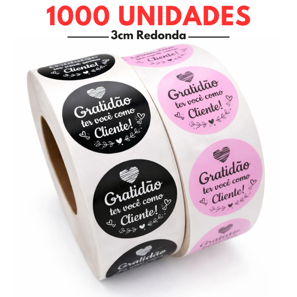 1000 Etiquetas Adesivas Gratidão Ter Você Como Cliente Lacre Redonda Adesivo Embalagem Colorida 3cm