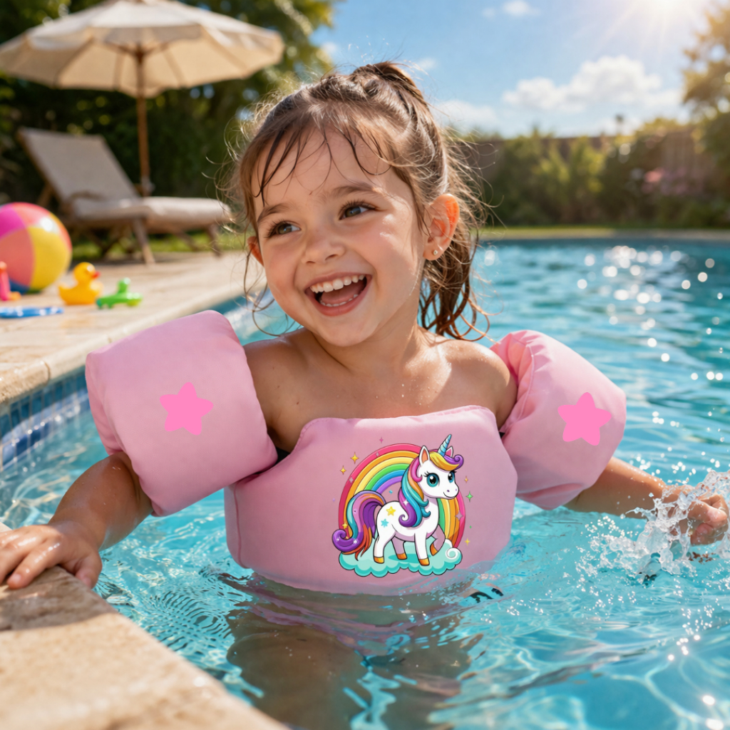 Boia Infantil Colete Salva Vidas Para Crianças Unicórnio Piscina Praia Não Fura