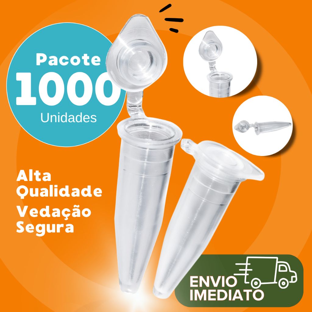 Microtubo 0,75ml Interno 1,5ml Externo Neutro Alta Vedação Pacote Com 1000 Unidades