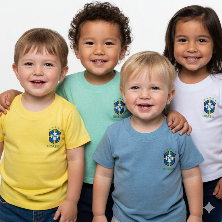 Camiseta Infantil Brasil Unissex Copa do Mundo Menino Menina 100% Algodão