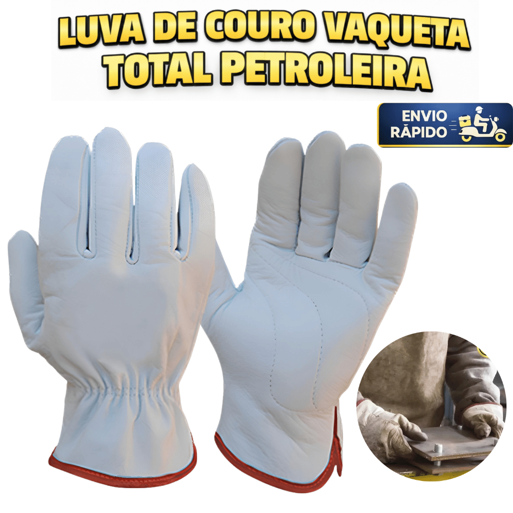 1 Par Luva Segurança Couro Vaqueta Total Petroleira Couro Reforço Proteção EPI Resistência Pesado