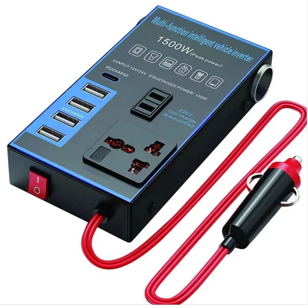 Inversor De Potência Para Carro 12v 220v 4 Usb 1 Usb-c 1500w