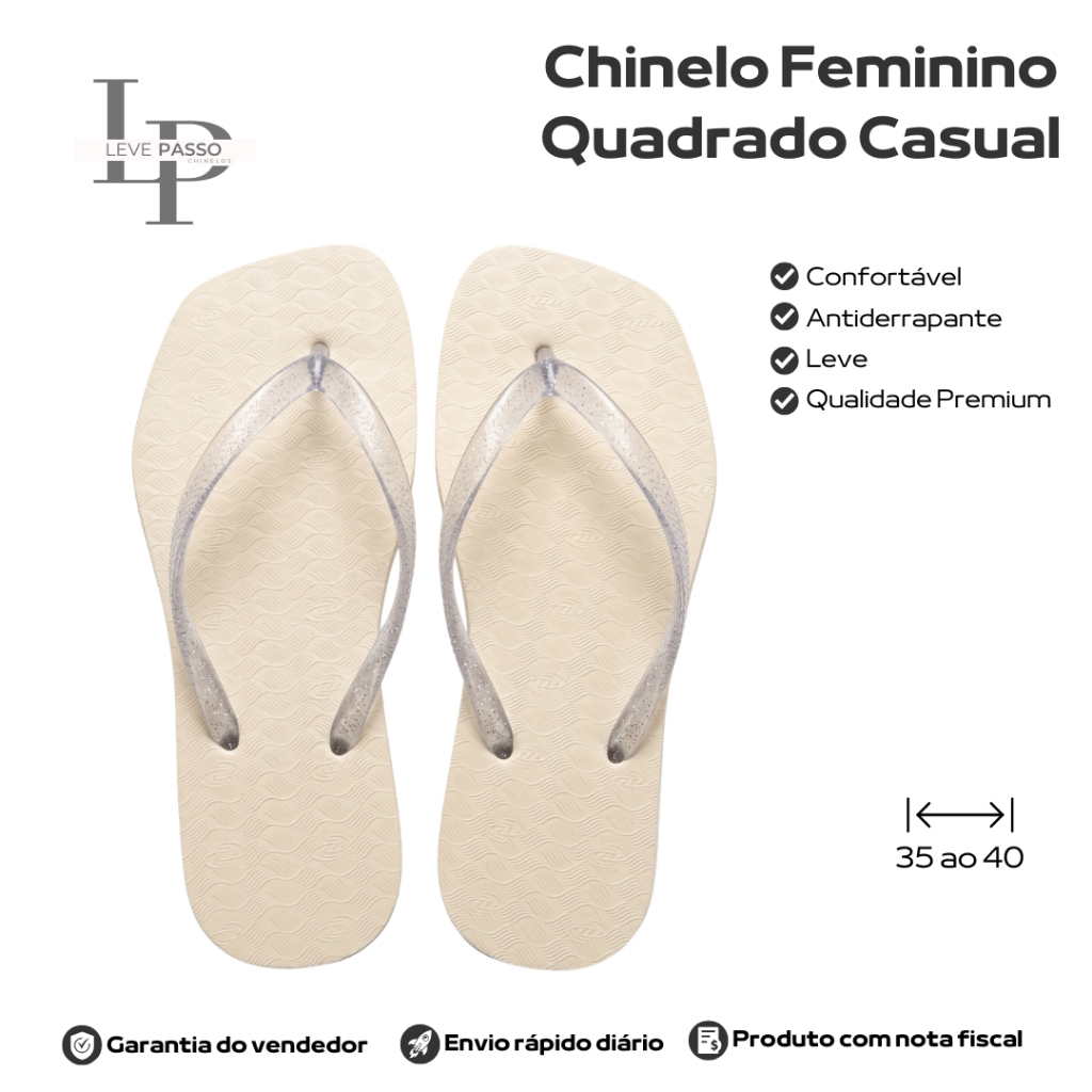 Chinelo LevePasso Quadrado Bege Feminino Confortável Antiderrapante Numeração 35 ao 40 Casual Leve Dia a Dia