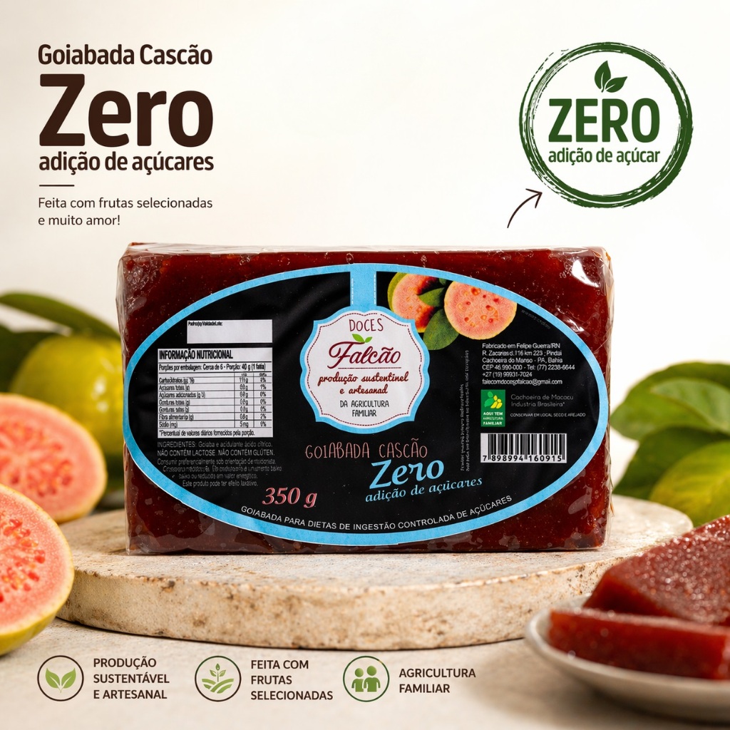 Goiabada Cascão 350g Artesanal Zero Adição de Açúcar - Direto do Produtor Pedaço da casca Diet