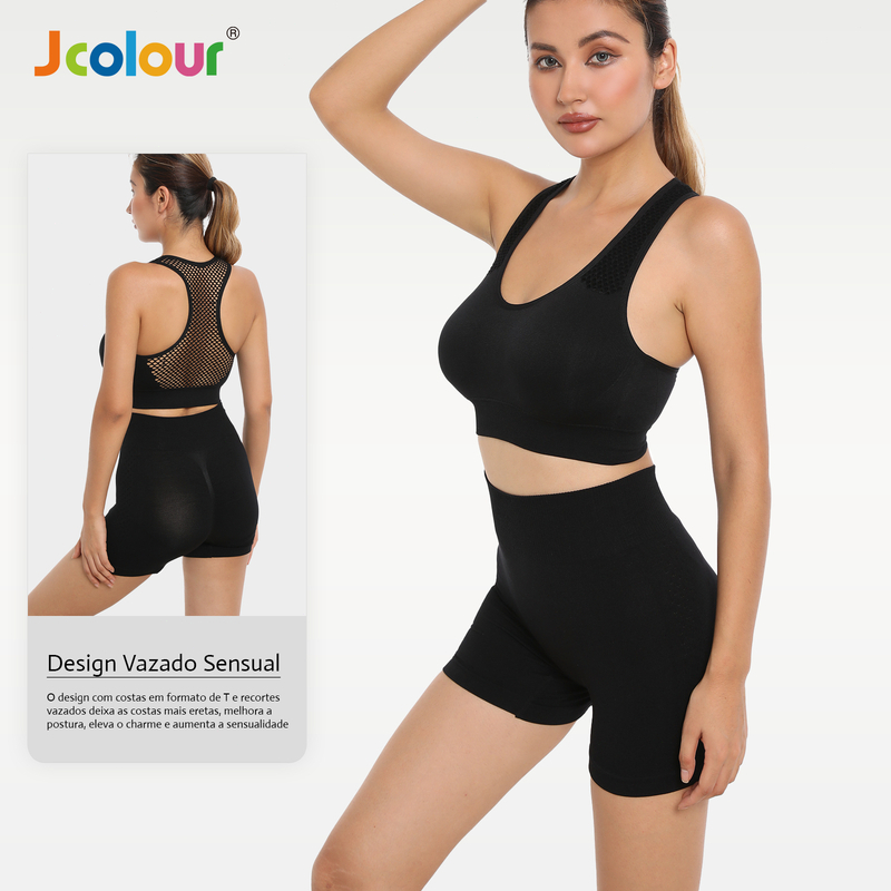 Conjunto Top Sutiã Jcolour Legging Levanta Bumbum Sem Costura Cintura Alta Feminino Academia