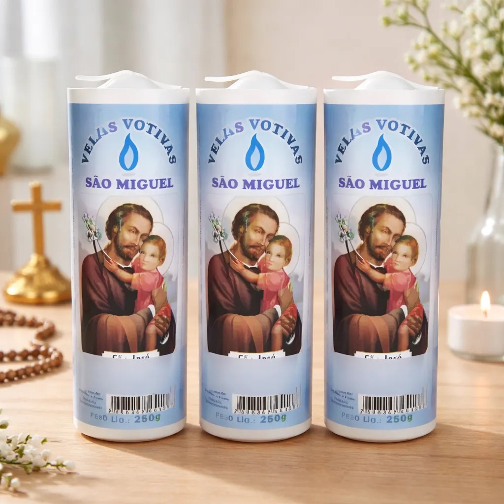 Vela Votiva Branca São José Operário 7 dias Imagem Santo Católico Para Devoção Oração 250g- 3 Uni