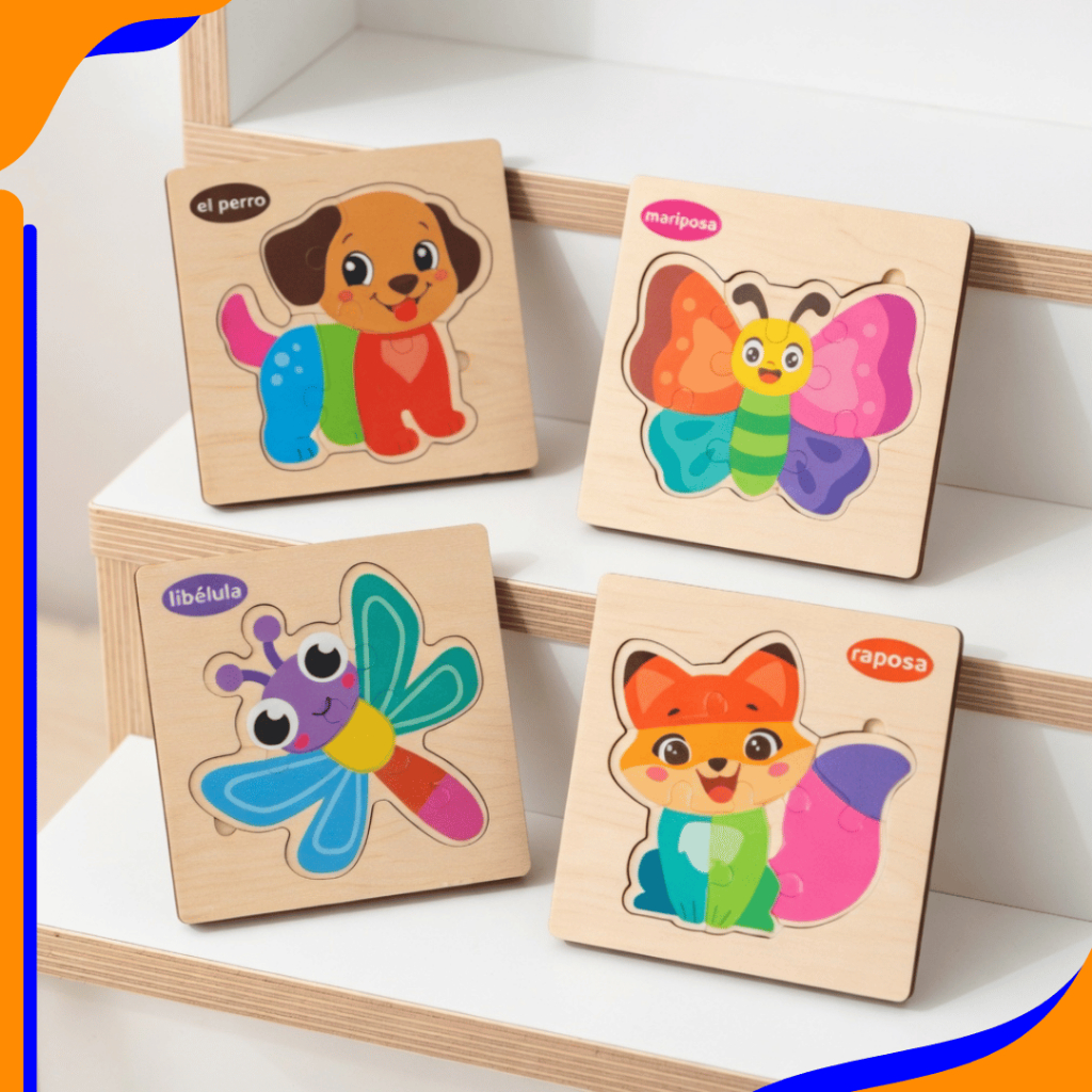 Quebra Cabeça Brinquedo Educativo Infantil Completo Madeira Aprender Brincando tema animais