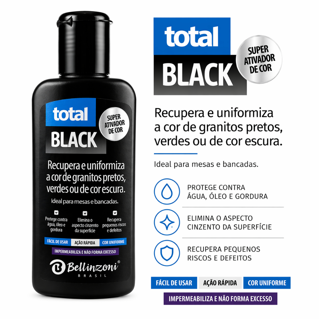 Ativador de Cor Total Black Recupera e Uniformiza Granitos Pretos ou Escuros 140ml - Bellinzoni