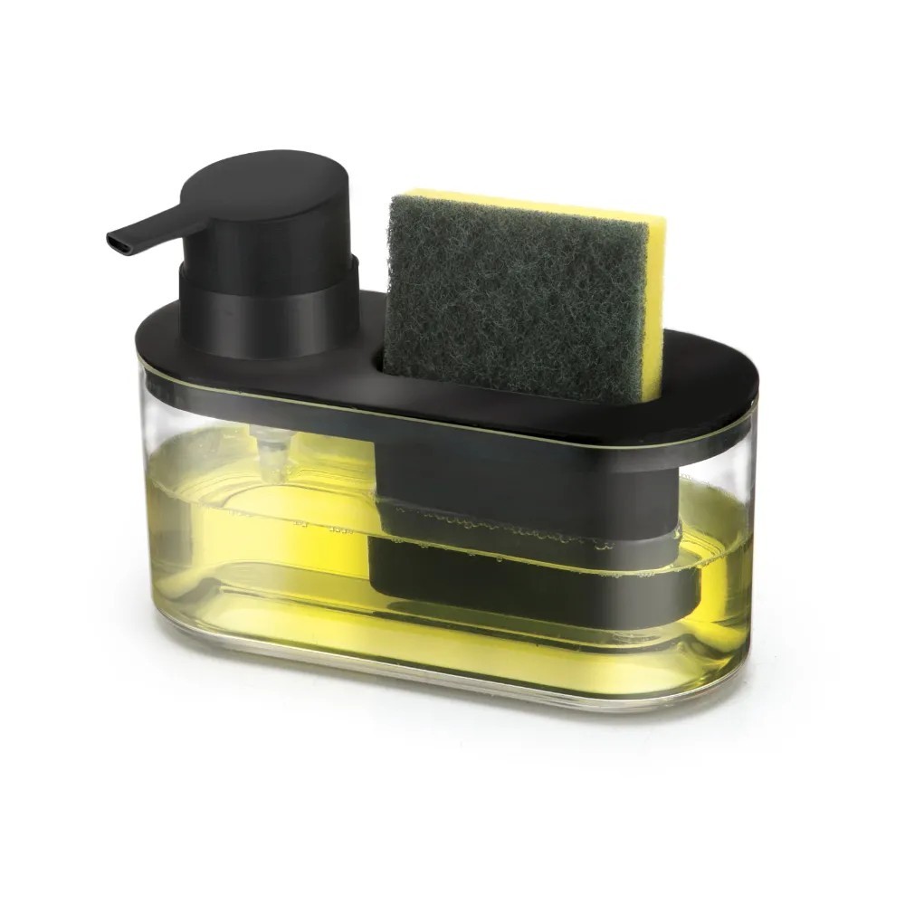 Porta Detergente Com Suporte Para Bucha 500ml Preto Dispenser De Pia Prático Arthi