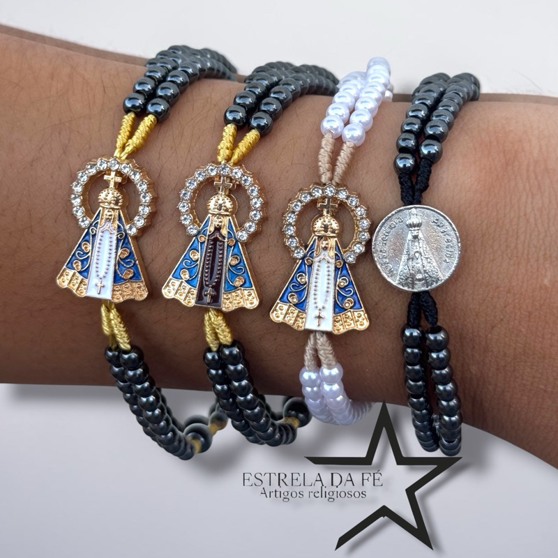 Terço de Pulso hematita Nossa senhora Aparecida