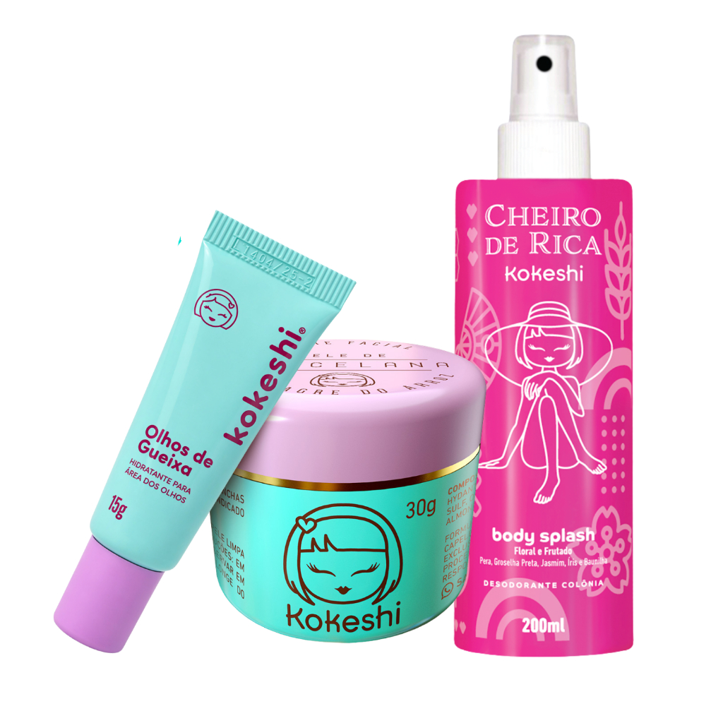 Imagem Kit Frescor e Hidratação Facial Kokeshi Pele de Porcelana Olhos de Gueixa e Body Splash Nº1