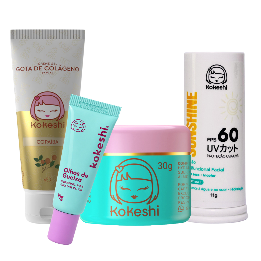 Kit Bastão Facial FPS60 Renovadores Gota de Colágeno Kokeshi