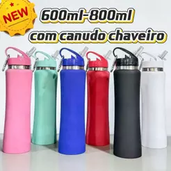 Garrafa Térmica inox 304 600ml/800ml Com Canudo Camada Dupla Com chaveiro Bebidas Quentes E Frias