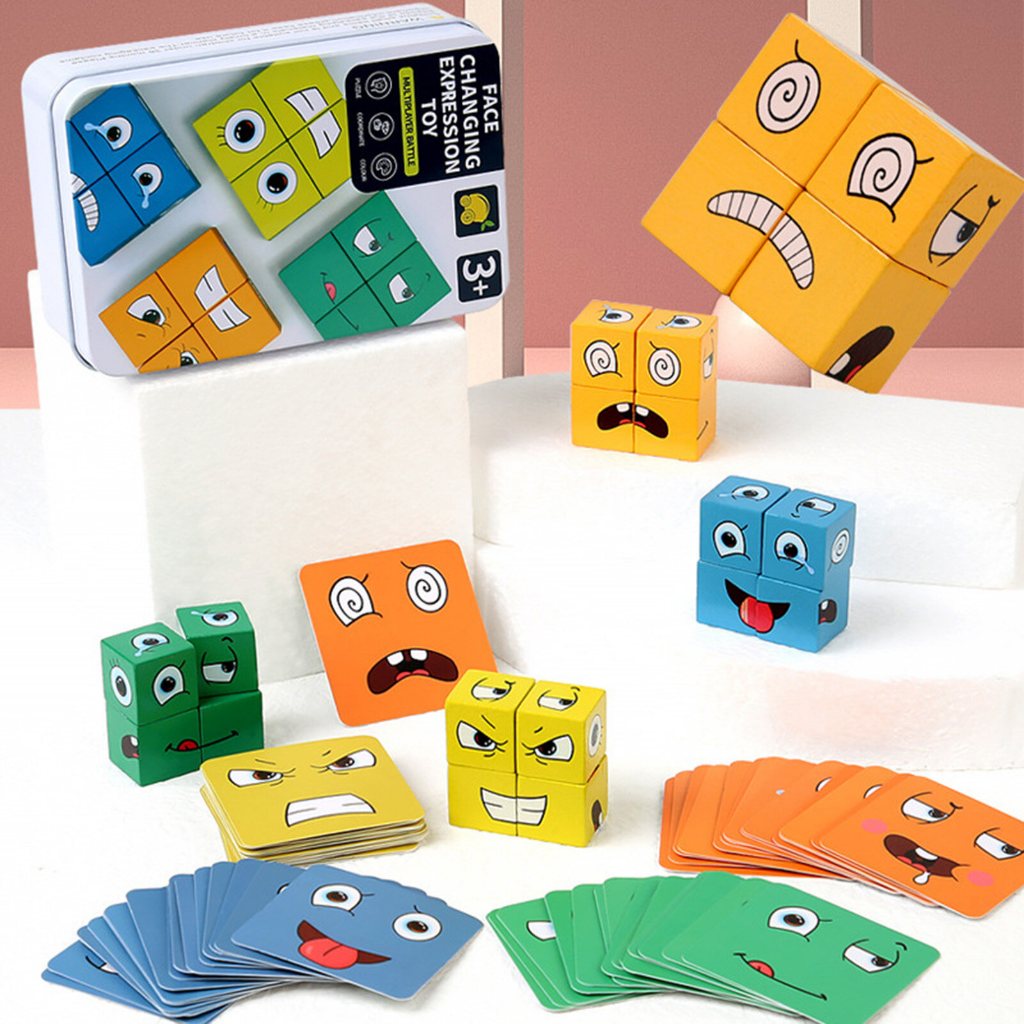 Blocos De Construção De Madera Lata Emoji Face Change Rubik Cube