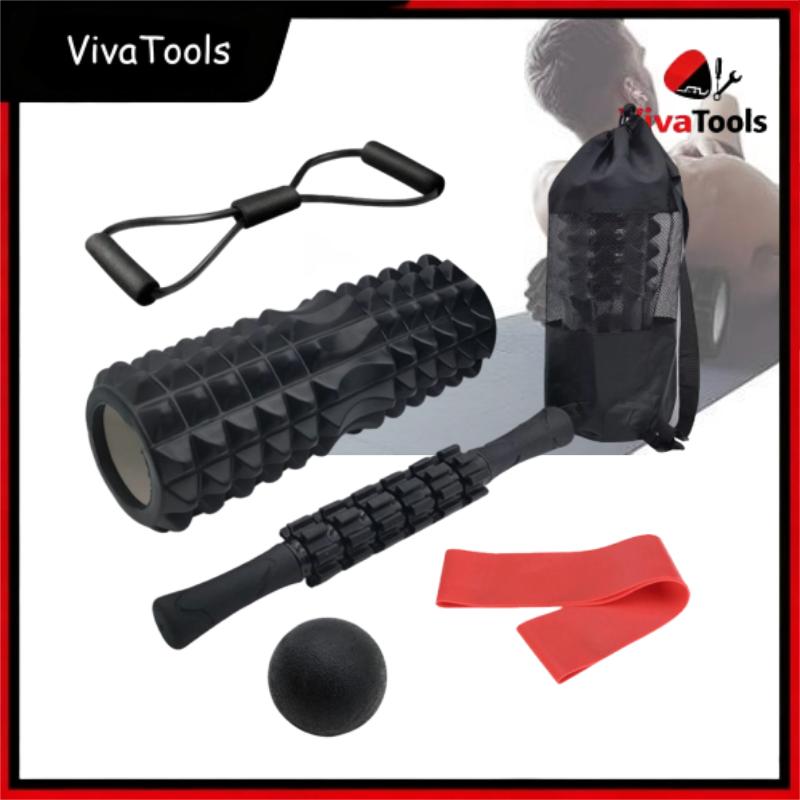 Imagem Kit Completo 5x1 Lorben Rolo de Massagem Bastão Miosfascial Bola Lacrosse Faixa Elástica Band Bolsa