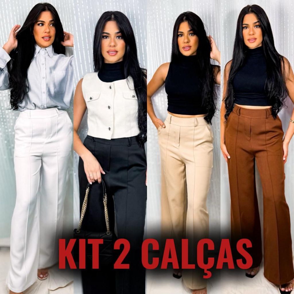 Kit 2 Calça Alfaiataria PREMIUM Com Ziper Lateral Cintura Alta Com Bolso  PROMOÇÃO do P ao GG