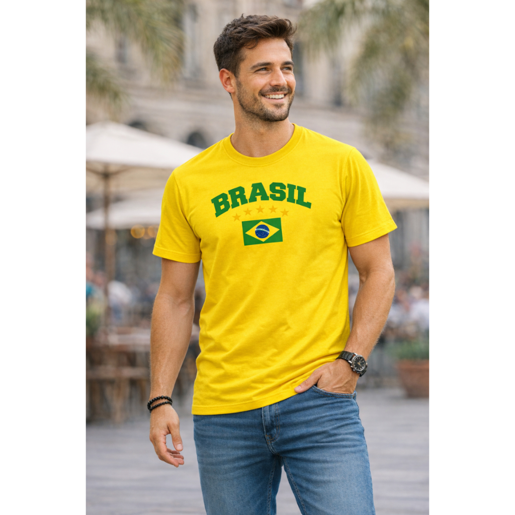 Blusa do Brasil Camisa Dry Fit ou Algodão Torcedor Adulto Camiseta Leve Estilosa