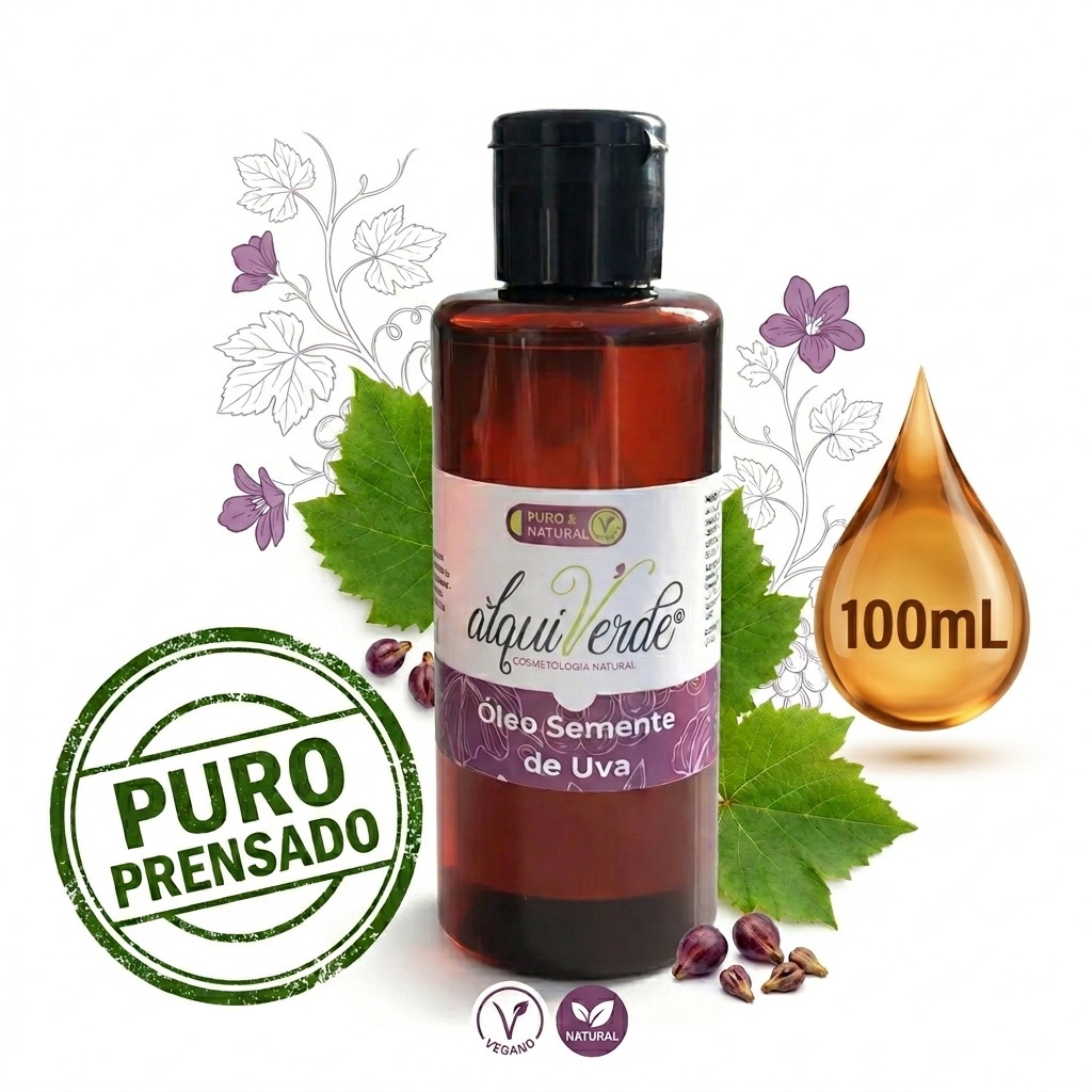 Óleo Vegetal De Semente De Uva - 100% Puro | Alto Poder De Hidratação Para Corpo e Cabelo 100mL.