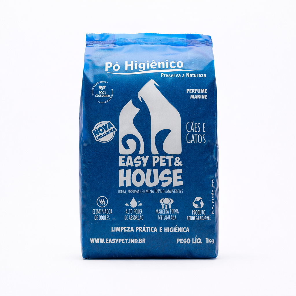 Pó Higiênico Pet Marine Seca Xixi Elimina Odores Cães e Gatos 1kg Easy Pet e House Alta Absorção