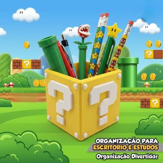 Cubo Interrogação Mario Bros Porta Objetos - Decoração Temática Geek Nintendo Impressão 3D