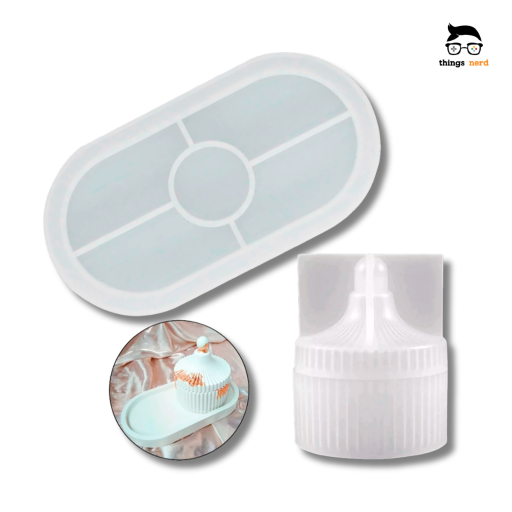 Kit Forma Molde Bandeja Silicone Oval e Porta Joias Decoração Artesanato Resina Gesso Cimento Epoxi