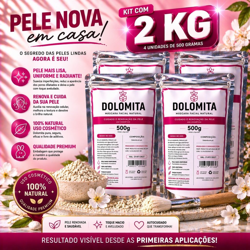 Dolomita 2kg em Pó Pura SKINCARE Com Laudo Técnico Esterelizada Dolamita Clareadora de Manchas