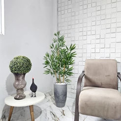 Arranjo Artificial Bambu Com Vaso Cone Mármore Pedra Decoração