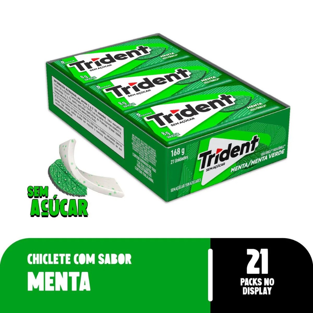 Display Chiclete Trident Vários Sabores Menta/ Hortelã/ Morango 168g (21UN)