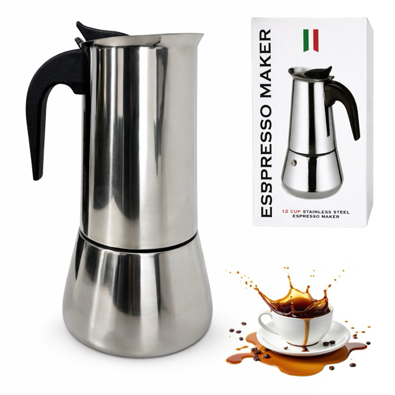 Cafeteira em Aço Inox Cafeteira Italiana 12 Xicaras de Café 600 ML Grande Café Expresso