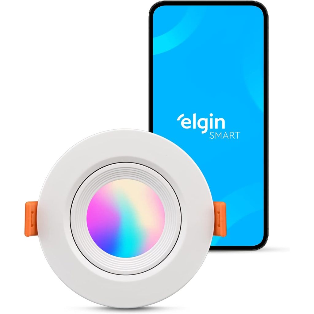 Luminária LED Ecospot Inteligente 5W 3000-6500k Elgin Redonda WIFI RGB Bivolt Compatível com Alexa e Google Home