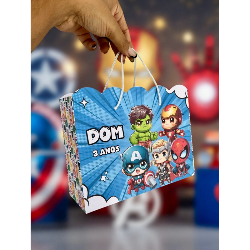 10 Sacolinhas Vingadores Baby Personalizada Lembrancinha Aniversário, Festa, tam (20x15x5)