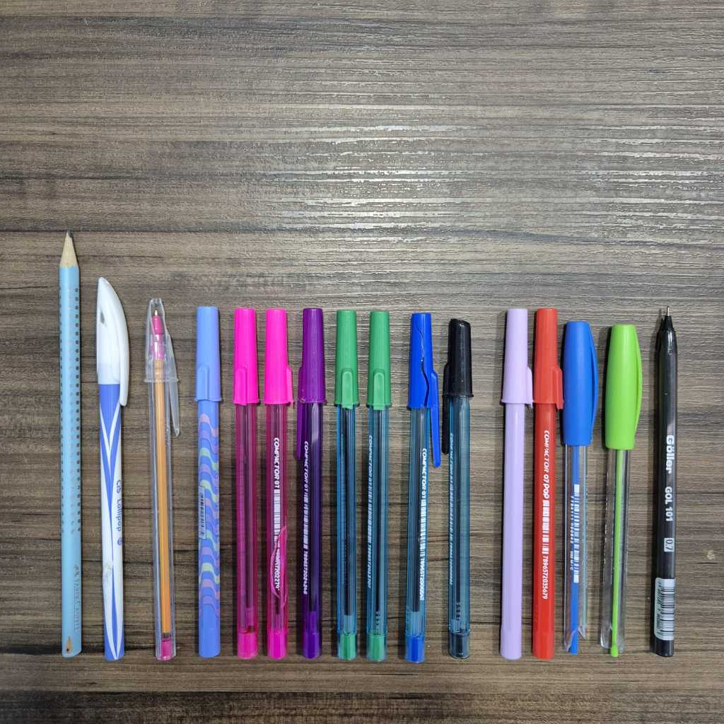 Lote 16 Itens Kit Caneta com pequenos defeitos Lápis - Cis Bic Trilux Faber Goller Compactor
