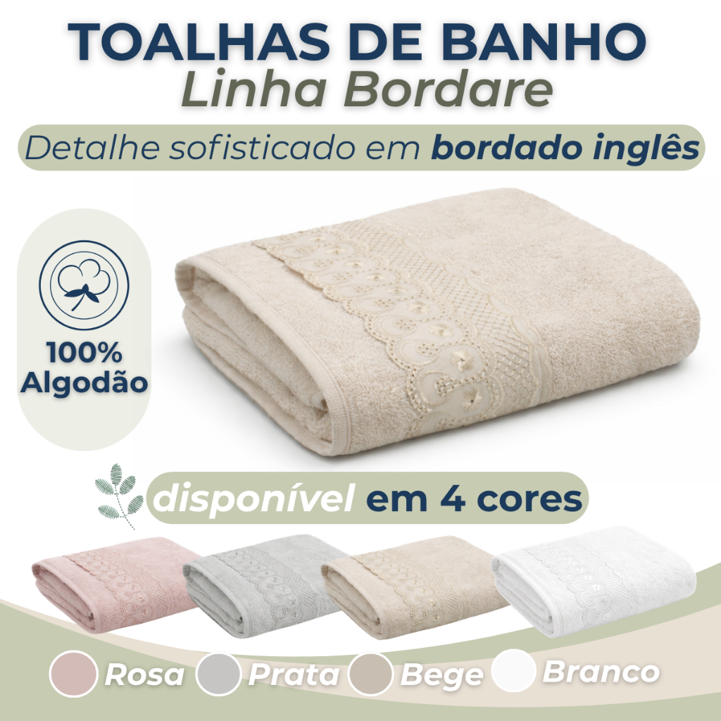 Toalha de Banho 100% Algodão Fio Retorcido Barra Bordada Superluxo Bordare Appel